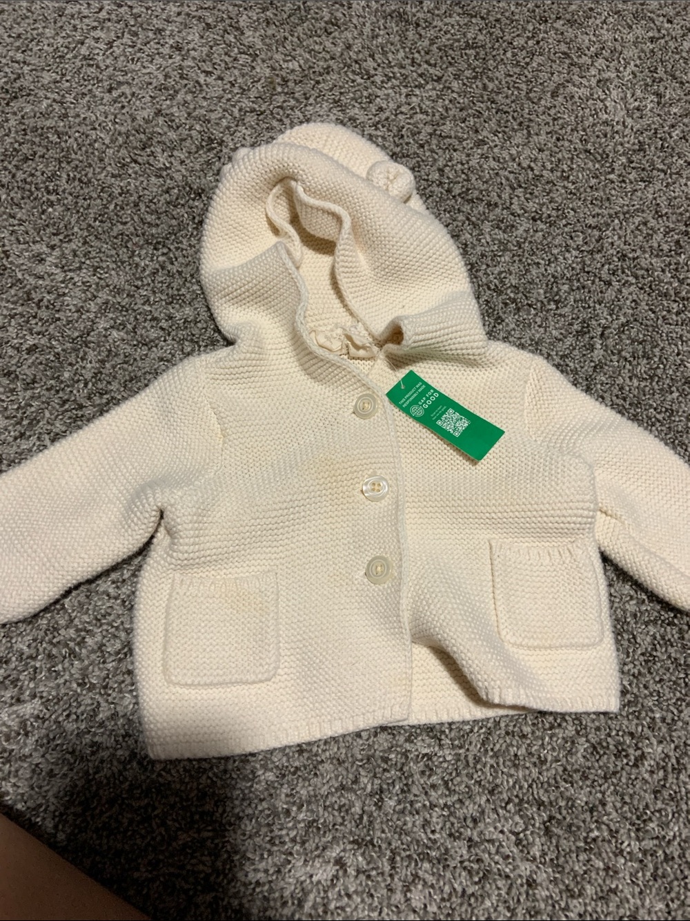 Cream Knit Hooded Baby Cardigan